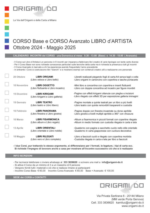 Calendario del Corso LIBRO d'ARTISTA 2024-2025