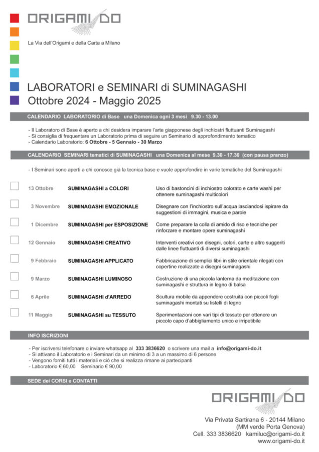 Calendario Laboratori e Seminari di SUMINAGASHI